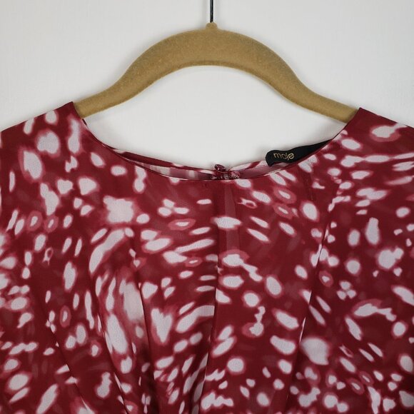 Maje Long Sleeve Midi Dress Twist Front Red White Size 2/Medium - Picture 4 of 9